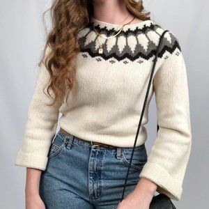 Vintage Icelandic Farmers Market 100% Wool Fair Isle Knit Nordic Rustic Sweater